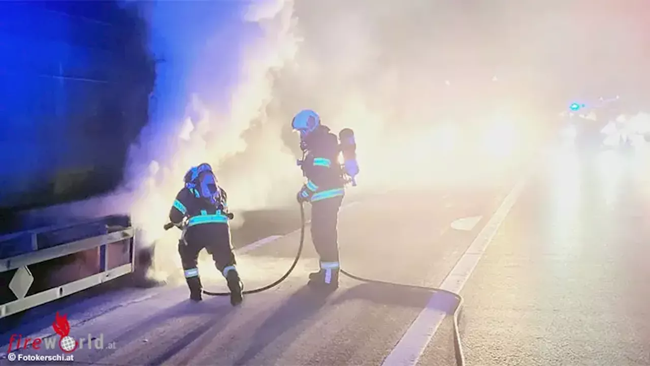 Oö: Reifenbrand an Lastwagen auf der A 1 am Ebelsberger Berg