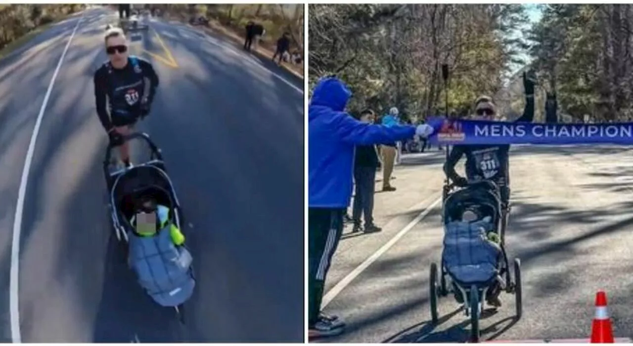 Corre 100 km spingendo il passeggino col figlio in 8 ore (a -7 gradi): record del mondo per Lorenzo Lotti