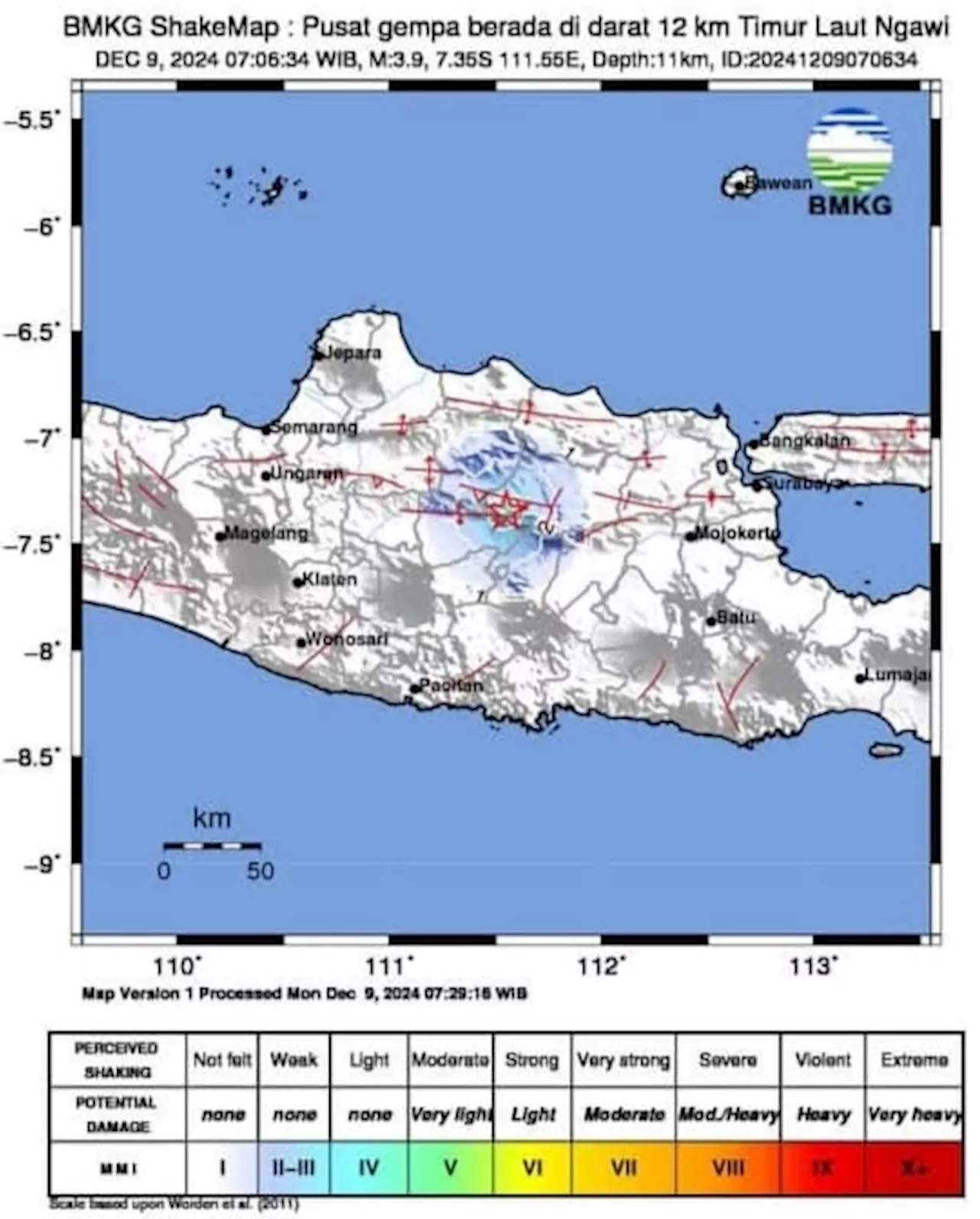 Gempa Bumi M 3,9 Dirasakan Warga di 6 Kecamatan di Blora