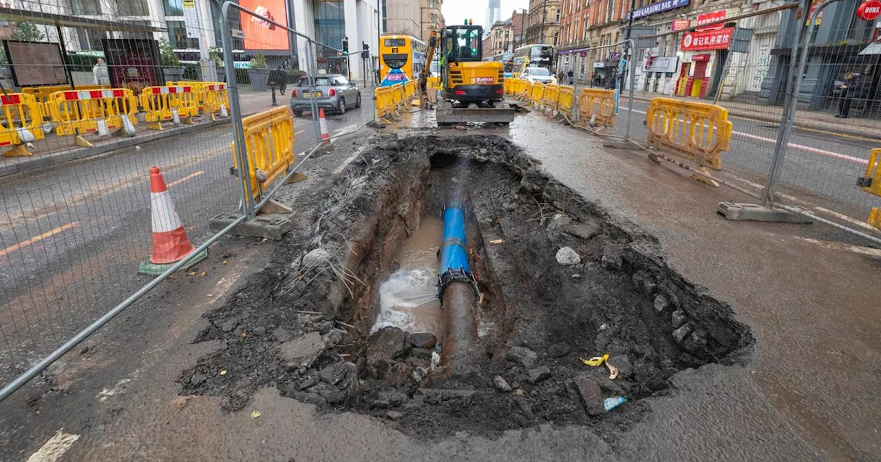 Burst water pipe causes city centre chaos as workers start third day of repairs