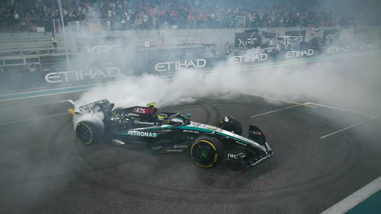 Lewis Hamilton ends Mercedes era with cheers, tears and a rousing drive