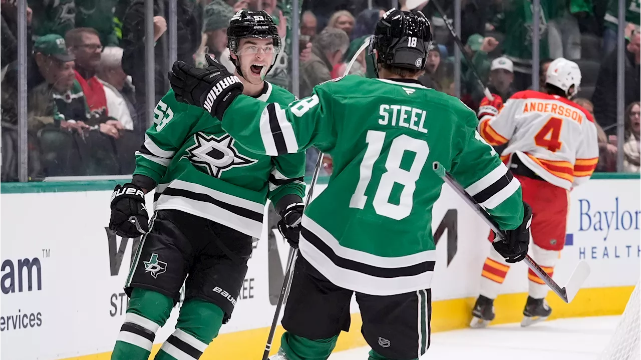 Hintz begins third-period goal barrage as Stars beat Flames