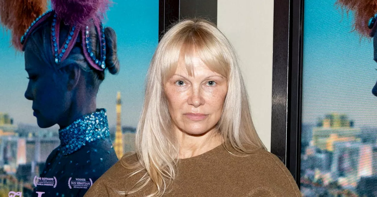 Pamela Anderson Accents ’60s Jane Birkin Bangs With Chic Cashmere Dress