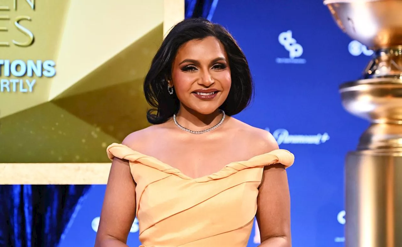 Mindy Kaling Announces the 2025 Golden Globes Nominees in Yellow Rachel Gilbert Midi Dress