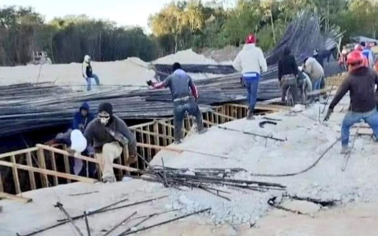 Colapsa cimbra de puente en construcción del Tren Maya; reportan dos trabajadores heridos