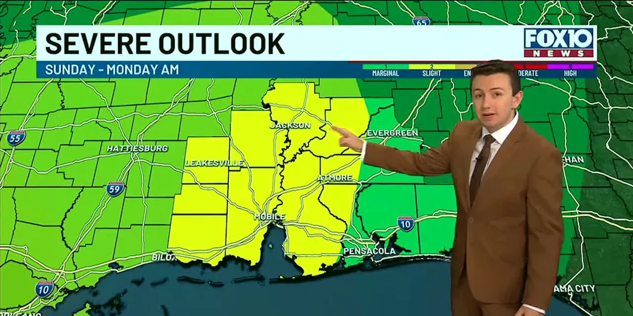 A limited threat of strong to severe storms from Sunday afternoon through Monday morning.