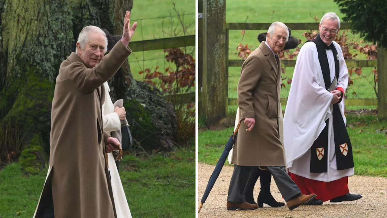 Smiling King Charles breaks cover as he attends church in Sandringham following cancer diagnosis