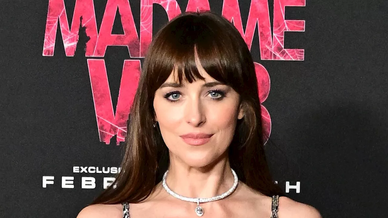 Madame Web's Dakota Johnson looks naked under spider-themed dress while Sydney Sweeney almost spills...