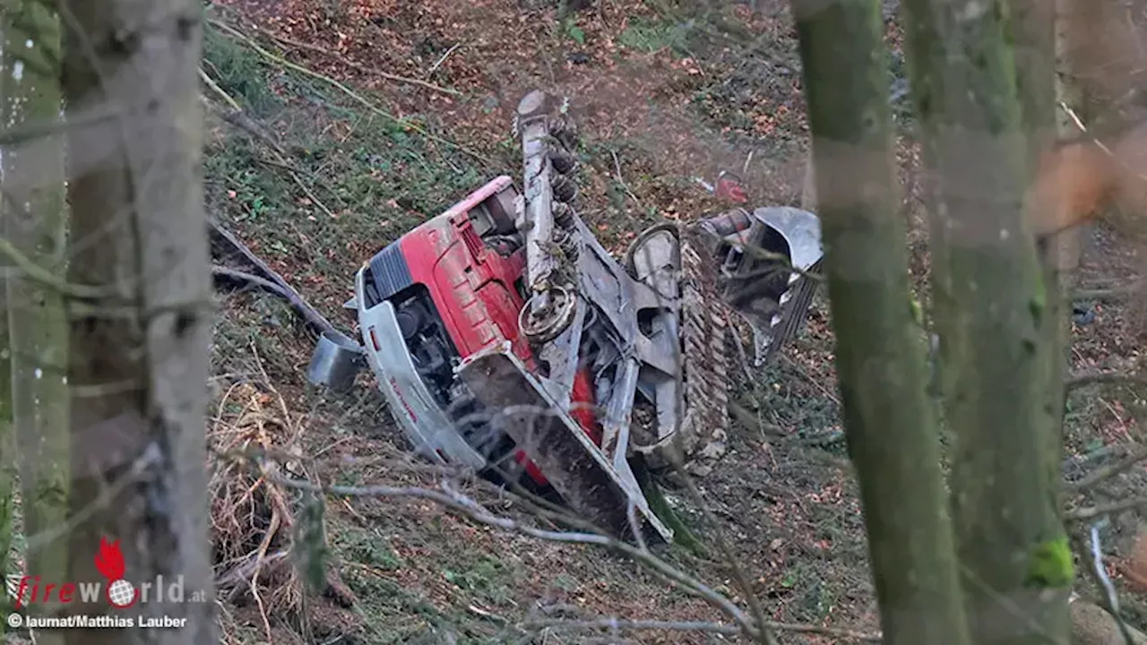 Oö: Tödlich verlaufender Absturz mit Kleinbagger bei Forstarbeiten in Niederthalheim