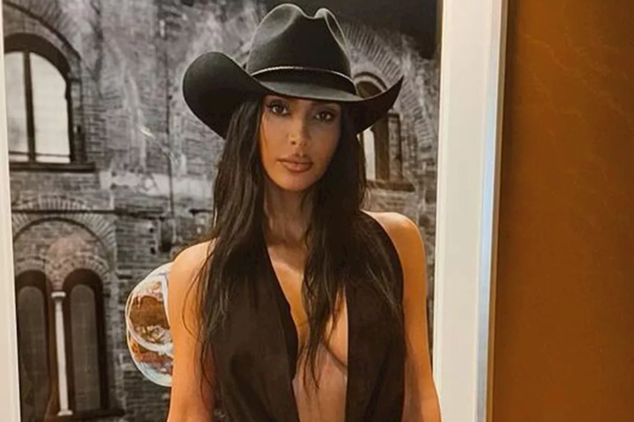 Kim Kardashian Wears Cowboy Hat and Flared Pants in Western-Themed Look for 2024 Super Bowl