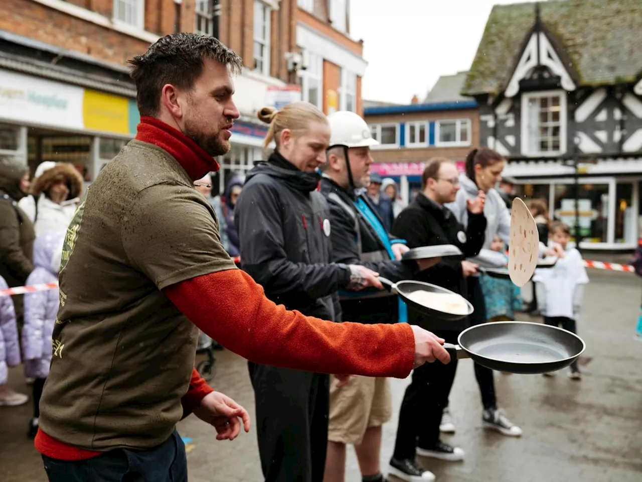 Rain fails to dampen delight at Wellington's inaugural Pancake Day 'Pan-Tefalon' celebration