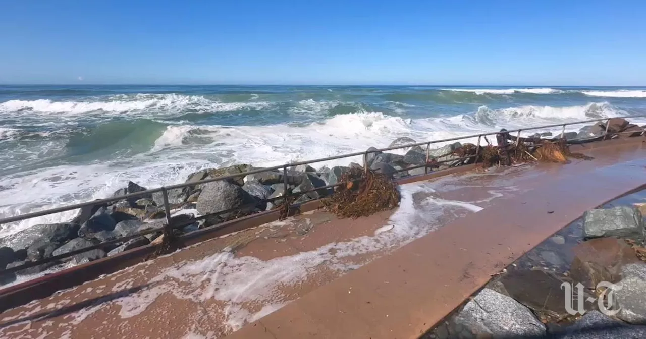 7-to-10-foot waves will hit San Diego County beaches early Sunday, causing more erosion