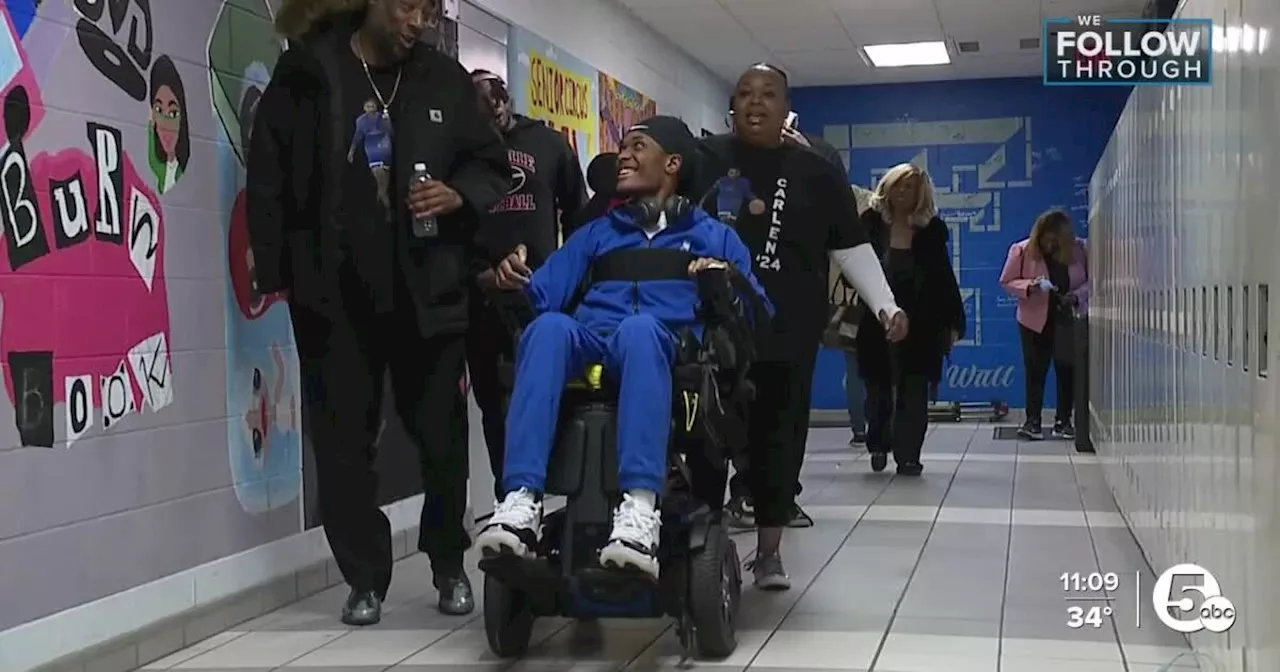 Trinity High School senior paralyzed in crash last fall makes emotional return on Senior Night