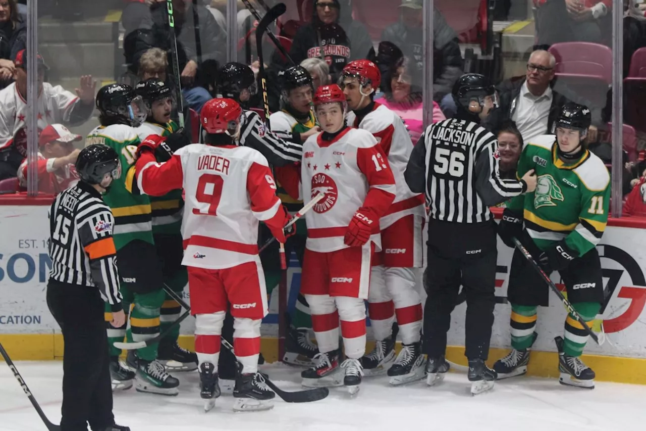 Soo Greyhounds snap London Knights' 23-game points streak with convincing victory