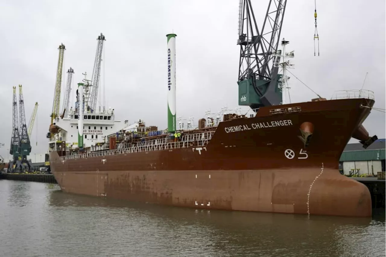 World's first chemical tanker ship with massive sails sets sail from Rotterdam