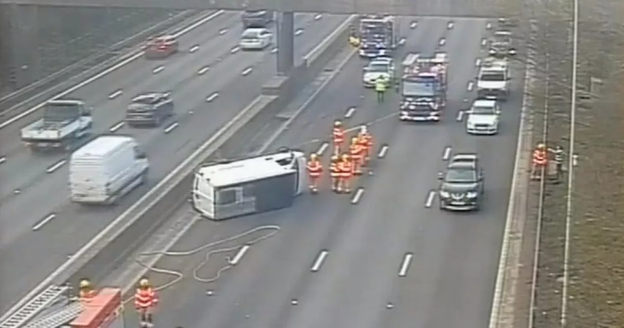 LIVE: Delays and queues building on stretch of M62 after 'vehicle overturns'