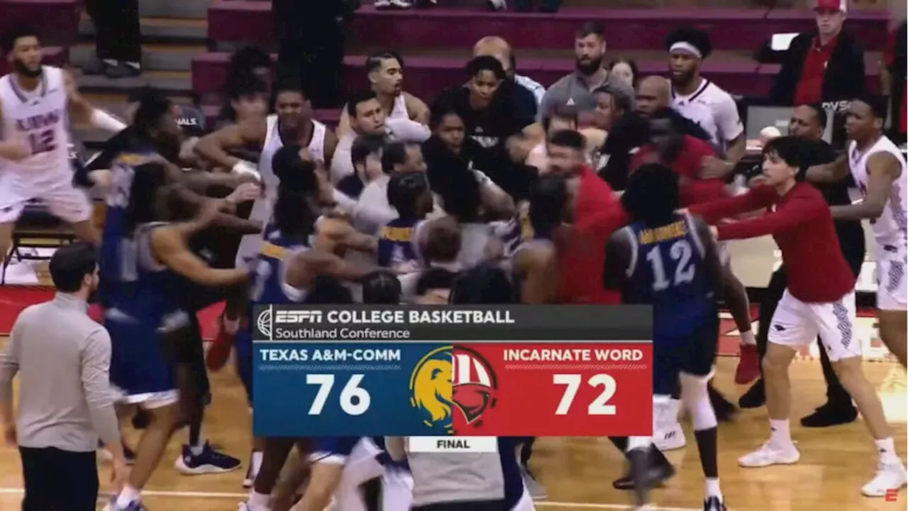 Watch Brawl Erupts During Postgame Handshakes After Uiws Loss To Texas Aandm Commerce Game 