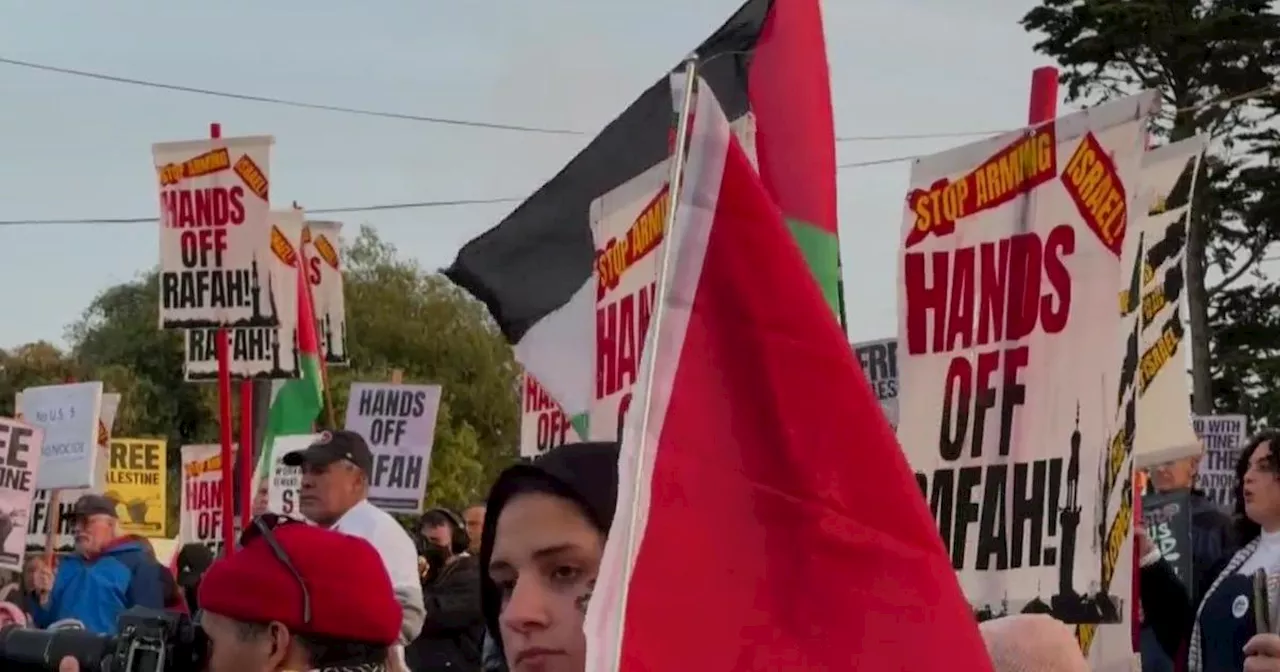 Pro-Palestinian supporters protest near President Biden campaign event