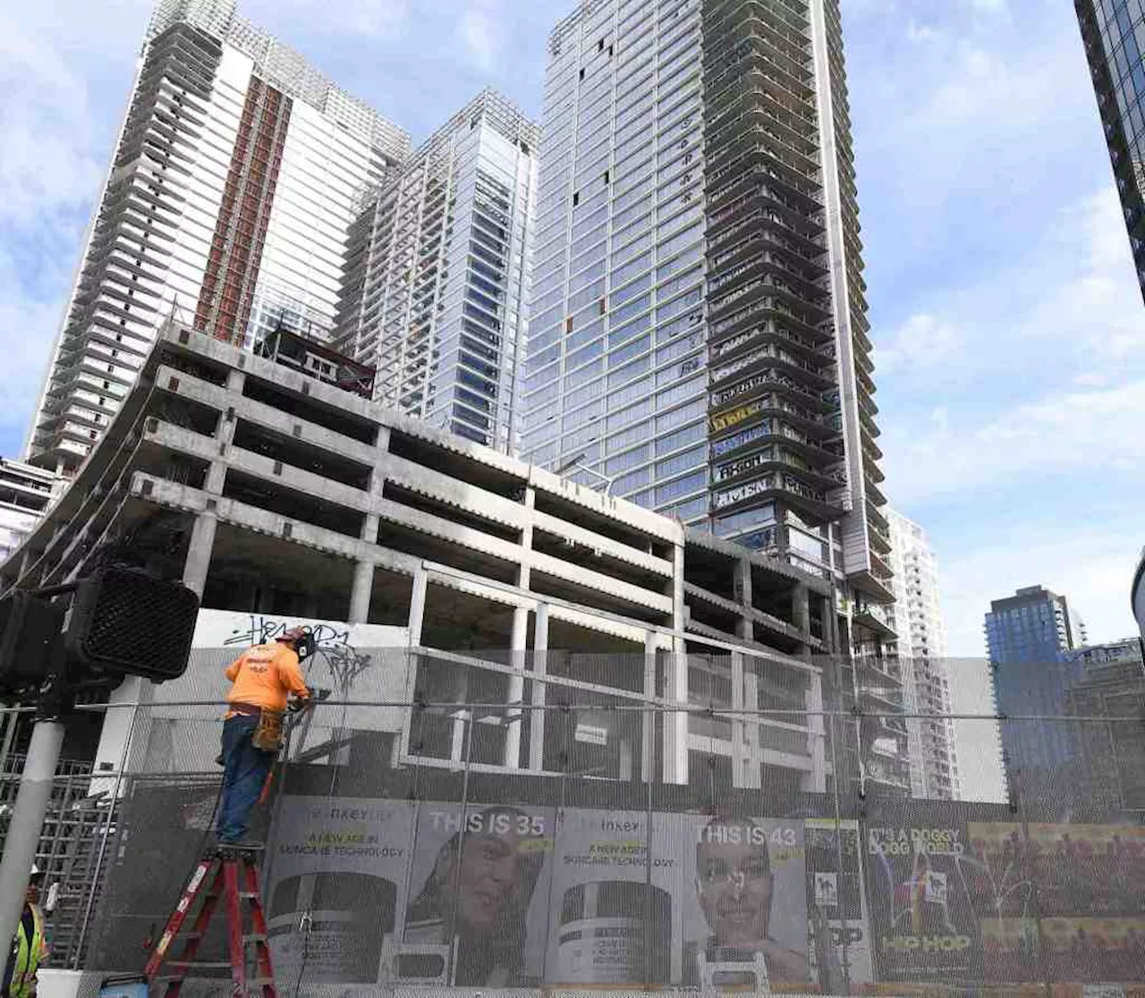 LA begins work to secure graffiti-covered downtown high-rise development