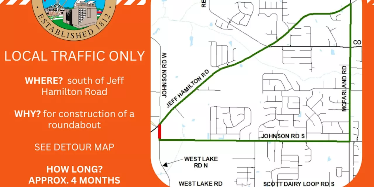 Part of Johnson Road West in west Mobile County to close while roundabout installed