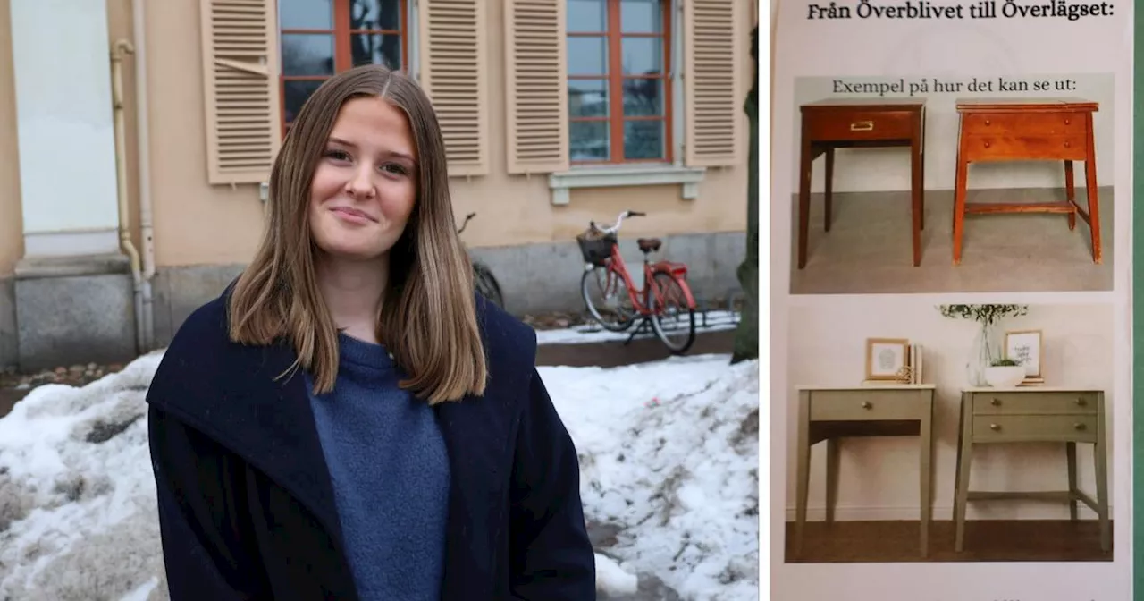 Linnea, 18, ger gamla möbler nytt liv – har sålt slut direkt