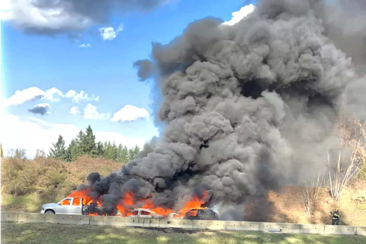 VIDEO: Drivers escape fiery three-vehicle crash on B.C. highway