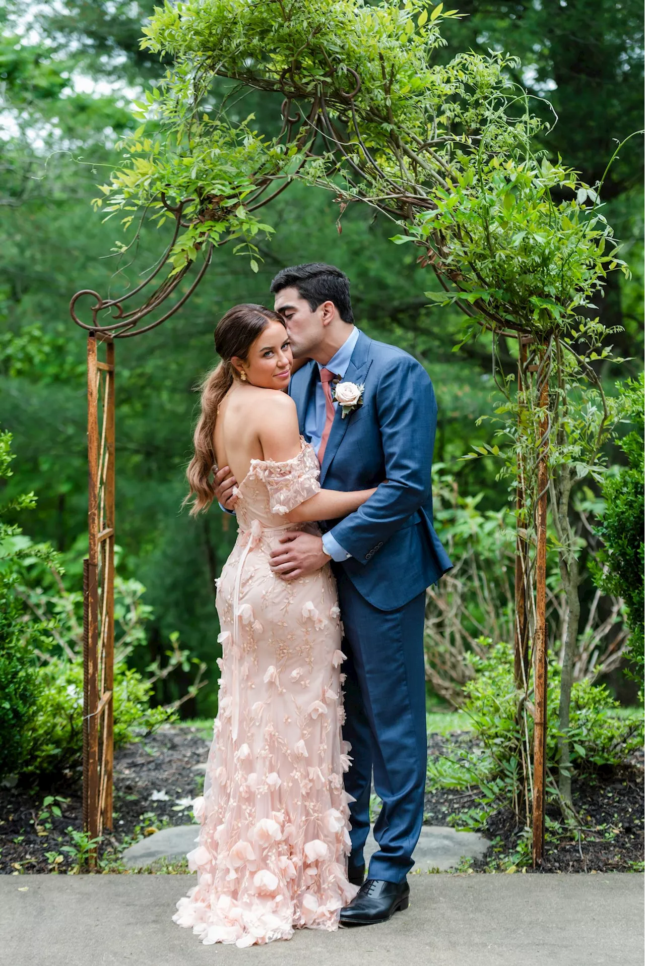 We're Obsessed With This Bride's Pink Floral Wedding Gown