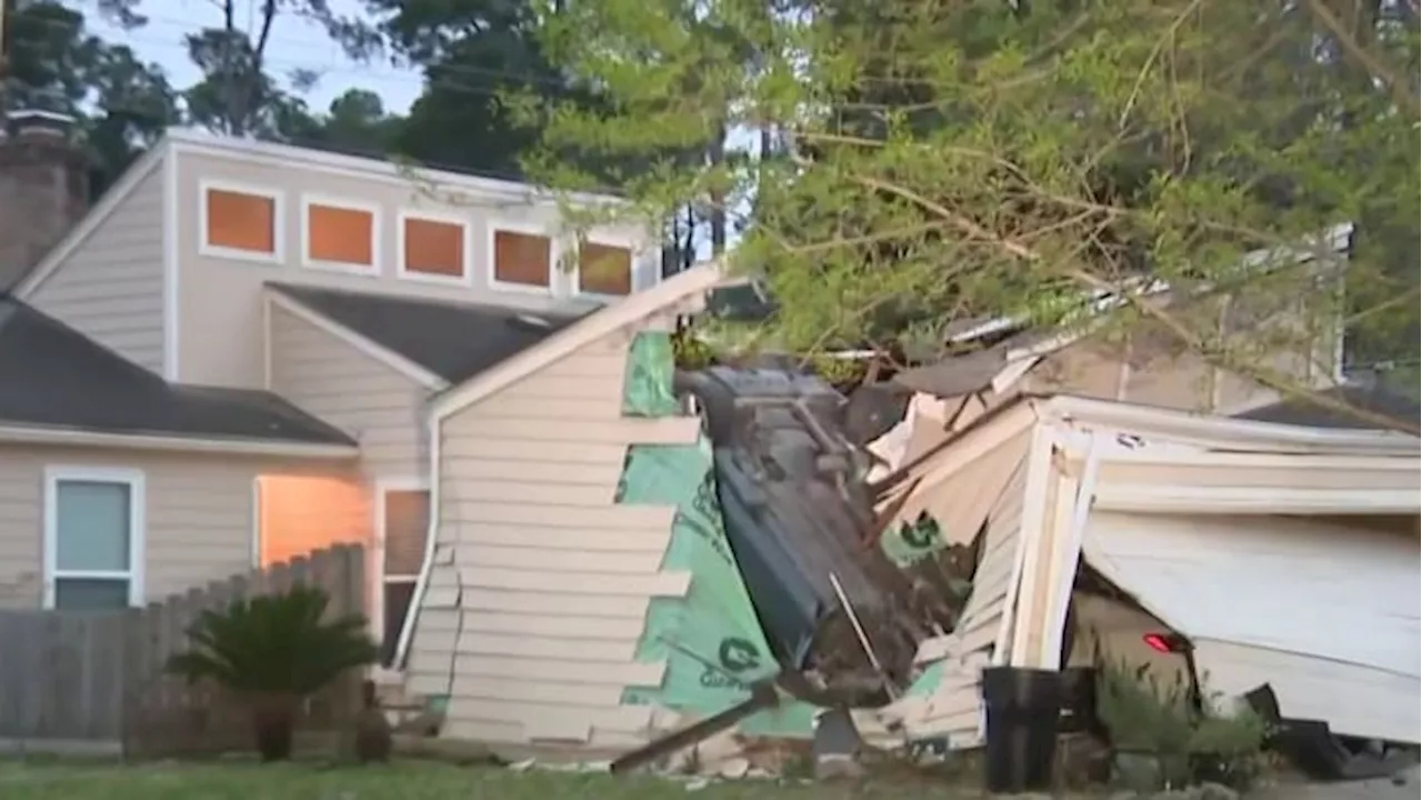 Car flips upside down before crashing into NW Harris County home; No injuries reported