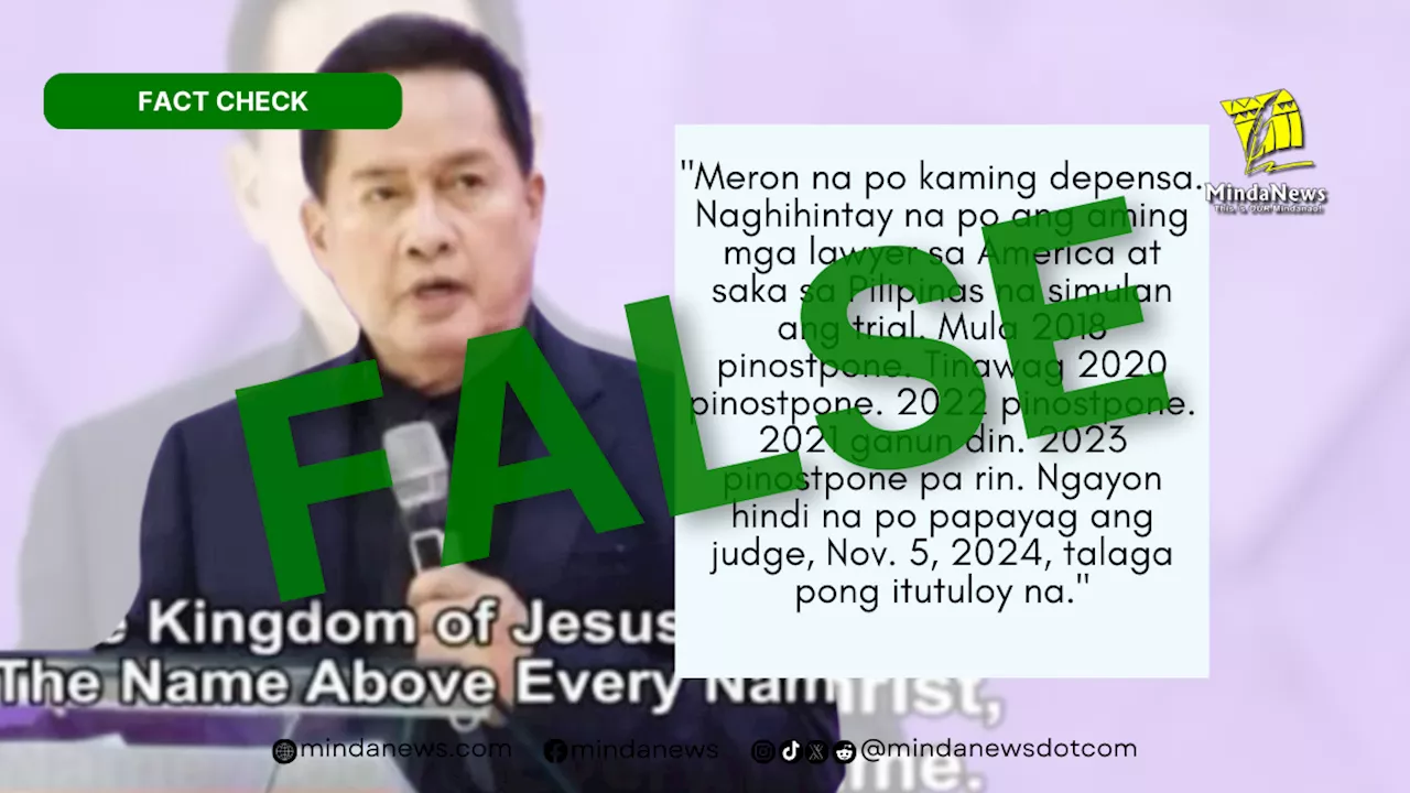  Self-proclaimed ‘Son of God’ Pastor Apollo Quiboloy indicted in the US in 2021, not 2018