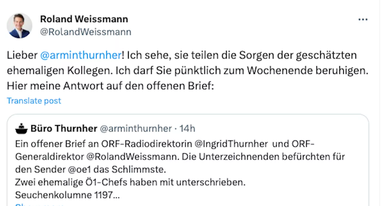 Sehr geehrter Herr Generaldirektor! Antwort an ORF-Chef Roland Weißmann.