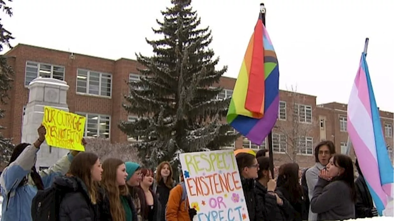 Calgary students stage walkouts in protest of province's policies for transgender youth