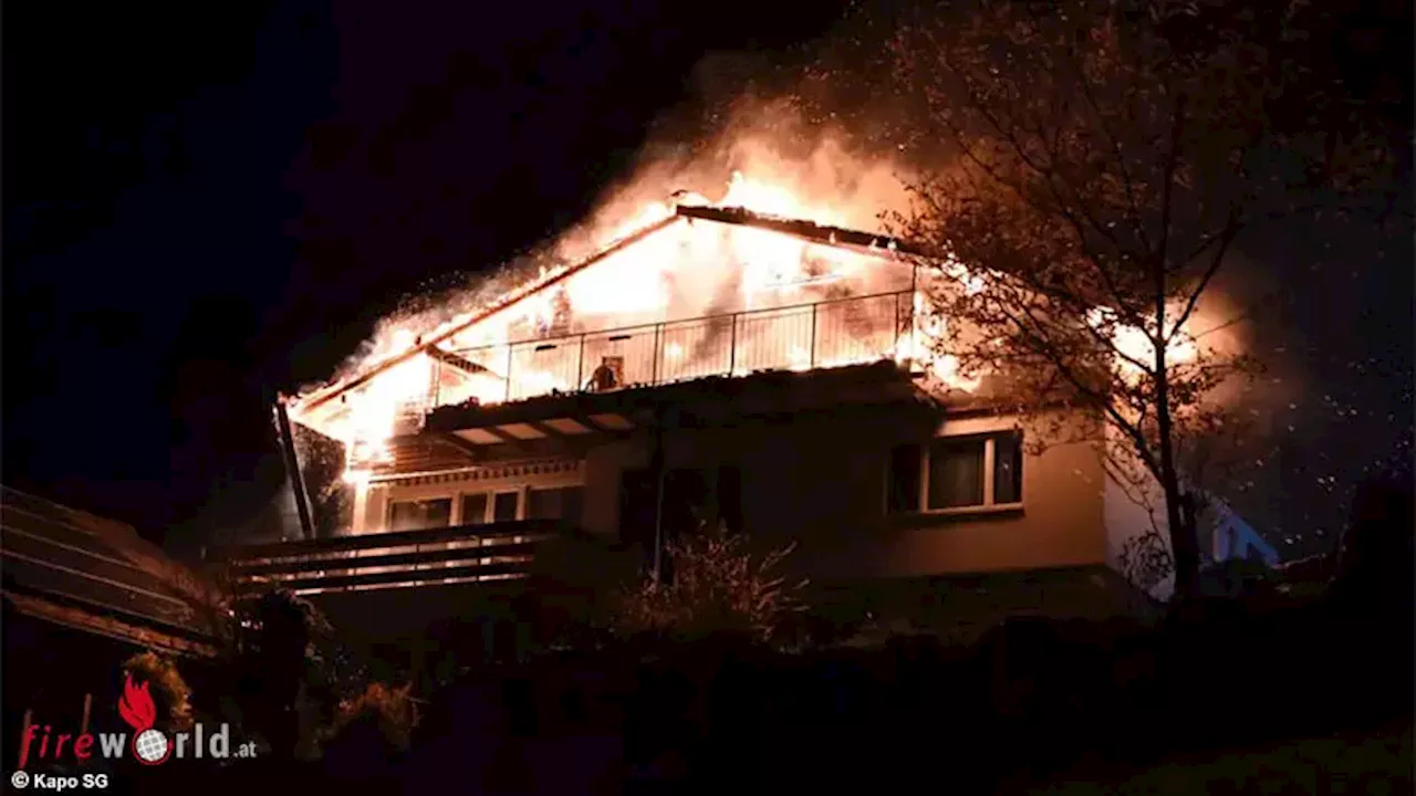 Schweiz: Wohnhaus-Dachstuhl bei starkem Wind in Kaltbrunn in Flammen