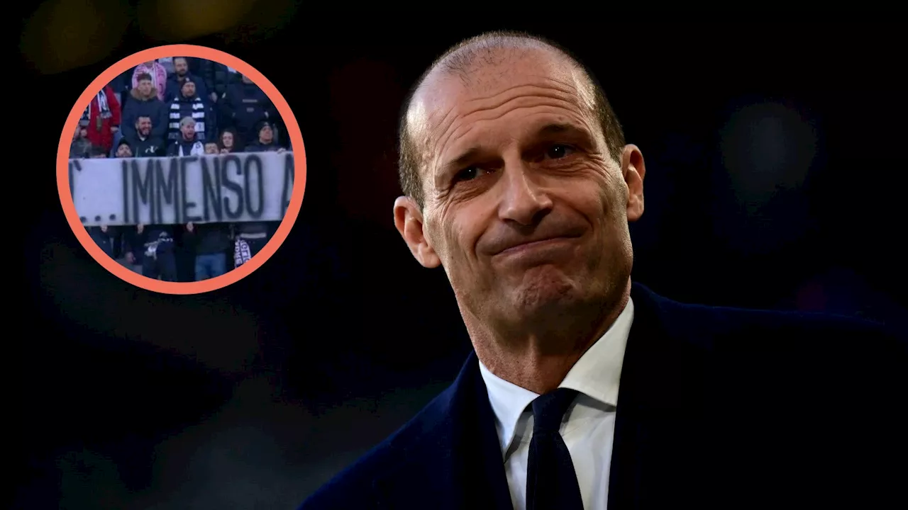 Cori e uno striscione per Allegri da parte dei tifosi della Juventus: 'Immenso'