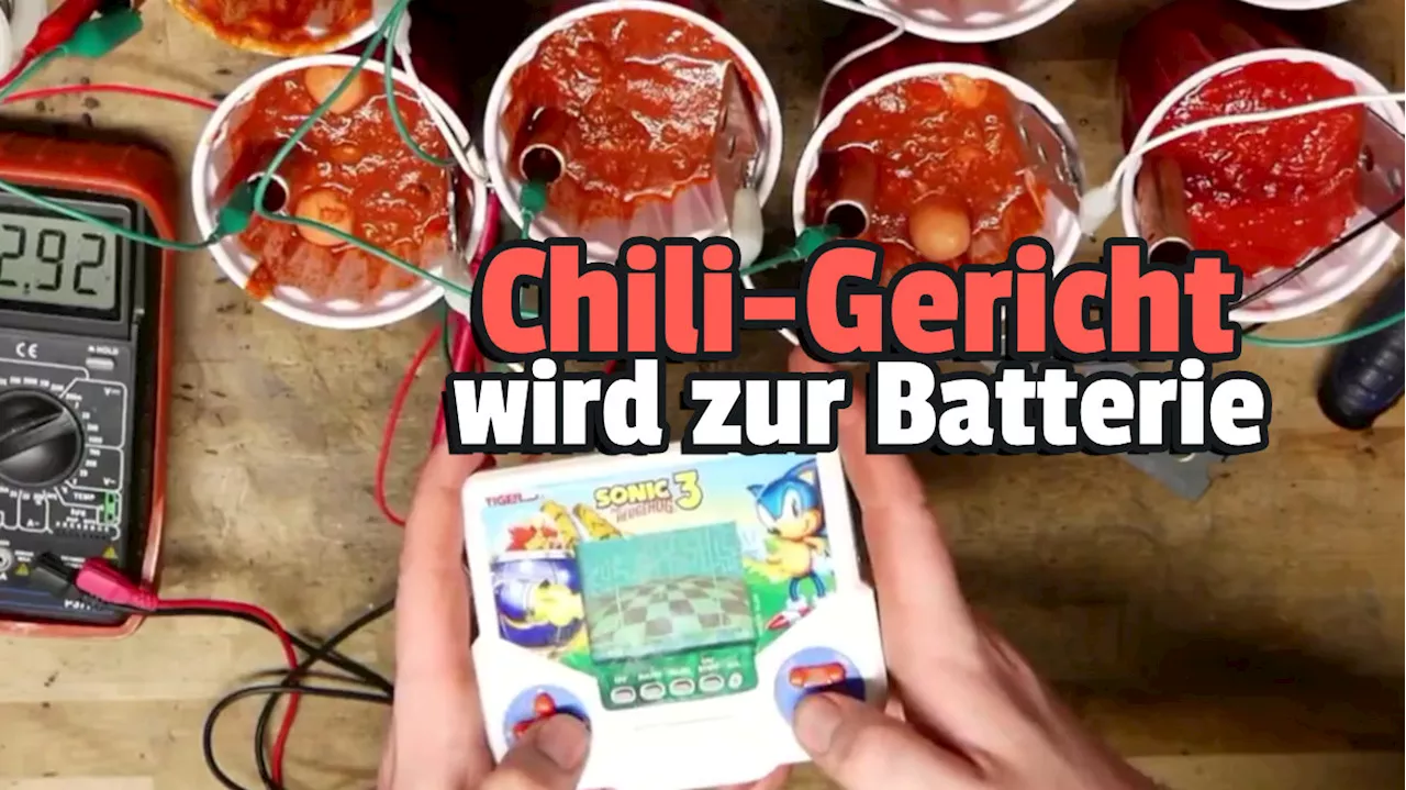 Bastler zeigt auf Twitch ein verrücktes Experiment, erzeugt Strom aus 8 Bechern Chili und treibt damit eine Handheld-Konsole an