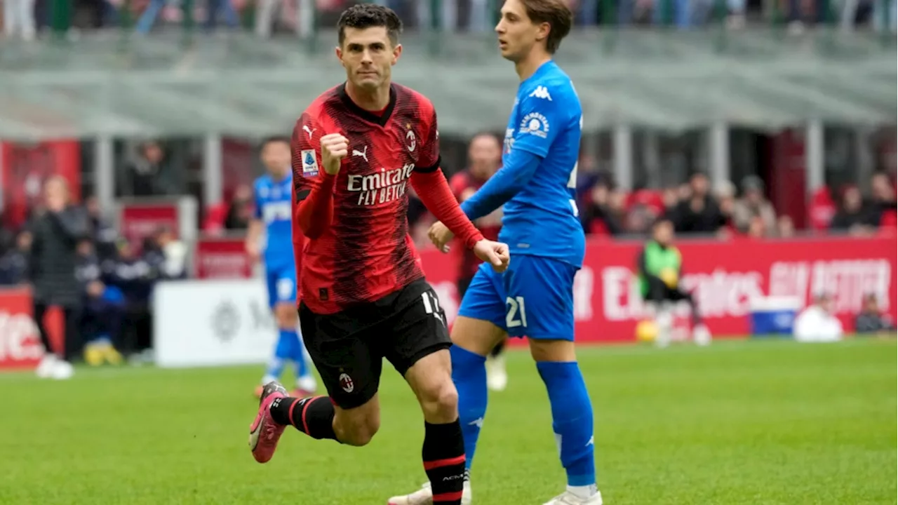 Pulisic 'mantiene' al Milán en el segundo lugar de la Serie A tras anotar ante Empoli