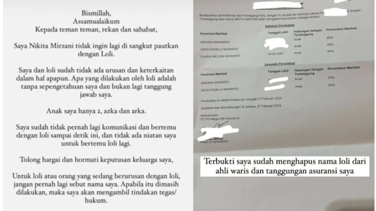 Nikita Mirzani Hapus Nama Lolly dari Ahli Waris, Tegaskan Tak Mau Dilibatkan dengan Anaknya Lagi