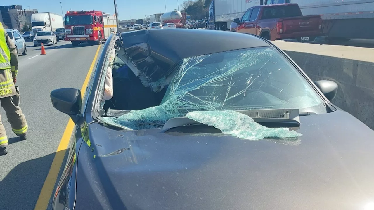 Driver charged after wheel separates from vehicle, shatters windshield on Toronto highway