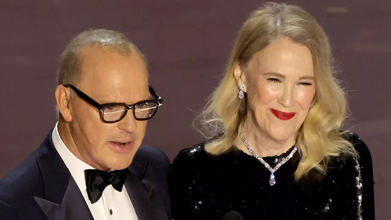 Michael Keaton, 72, and Catherine O'Hara, 70, reunite at 2024 Oscars