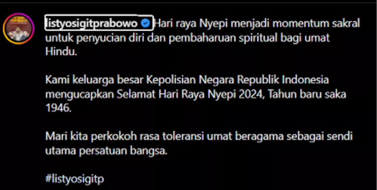 Kapolri Beri Ucapan Selamat Nyepi ke Umat Hindu