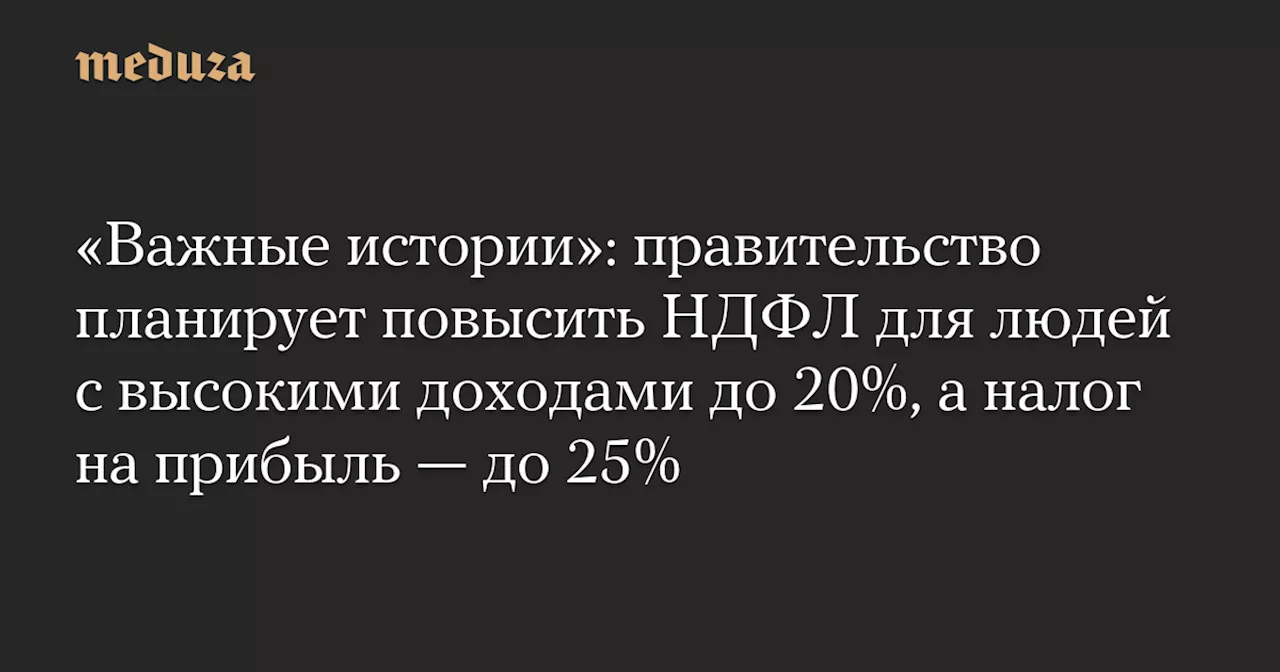 «Важные истории»: правительство планирует повысить НДФЛ для людей с высокими доходами до 20%, а налог на прибыль — до 25% — Meduza