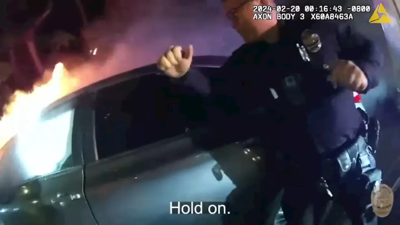 New body cam footage shows LAPD rescuing teens from fiery crash in Encino