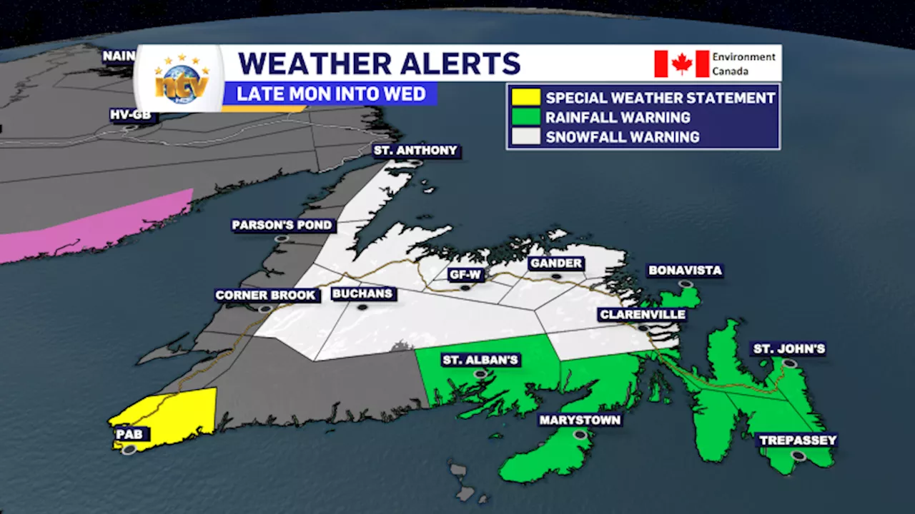 Rainfall, Snowfall, and Wind Warnings are in effect ahead of another slow-moving winter storm