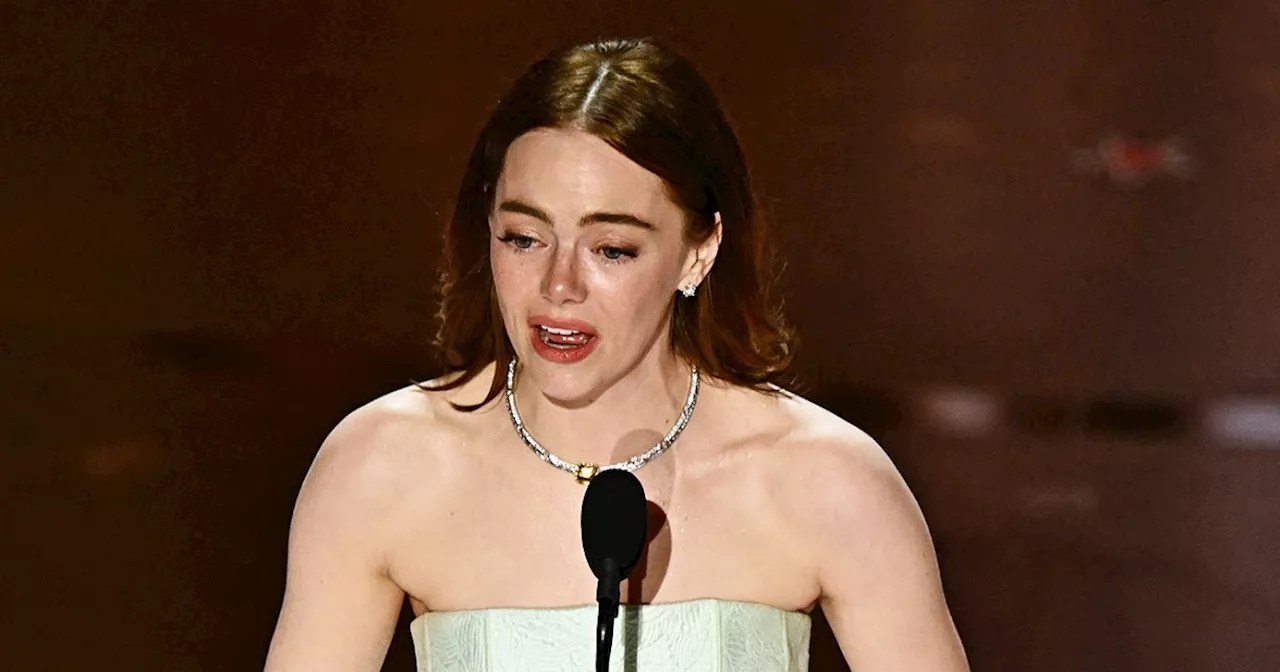 Emma Stone Accepts Best Actress Award At 2024 Oscars In 'Broken' Dress