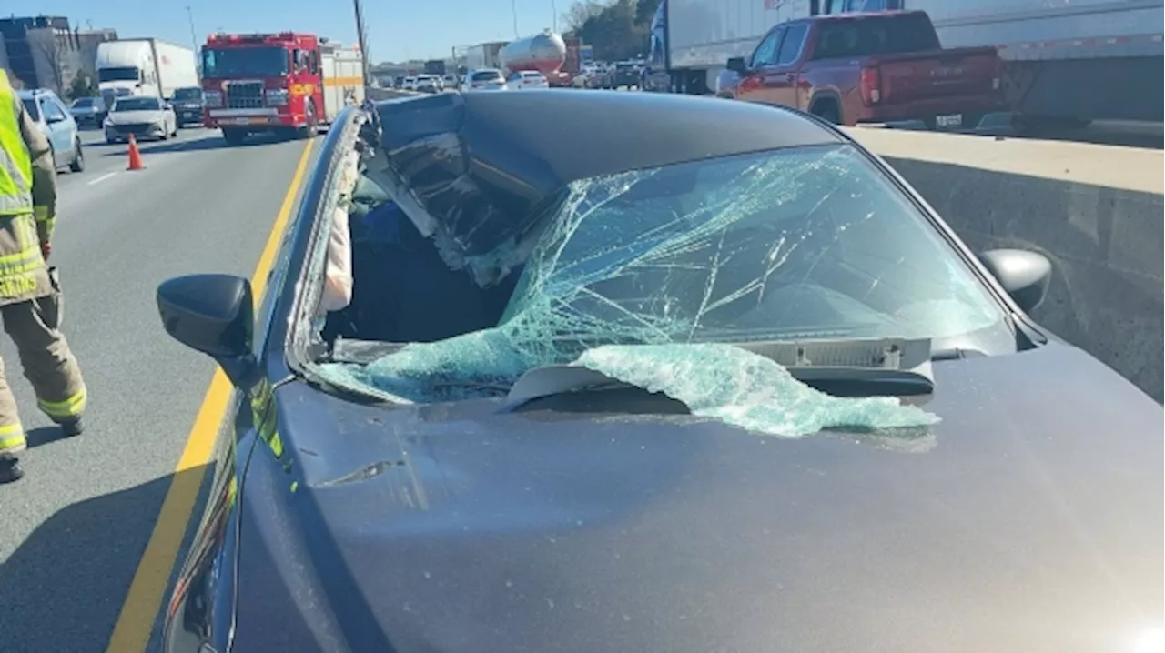 Flying wheel shatters windshield on Hwy. 401 in Toronto