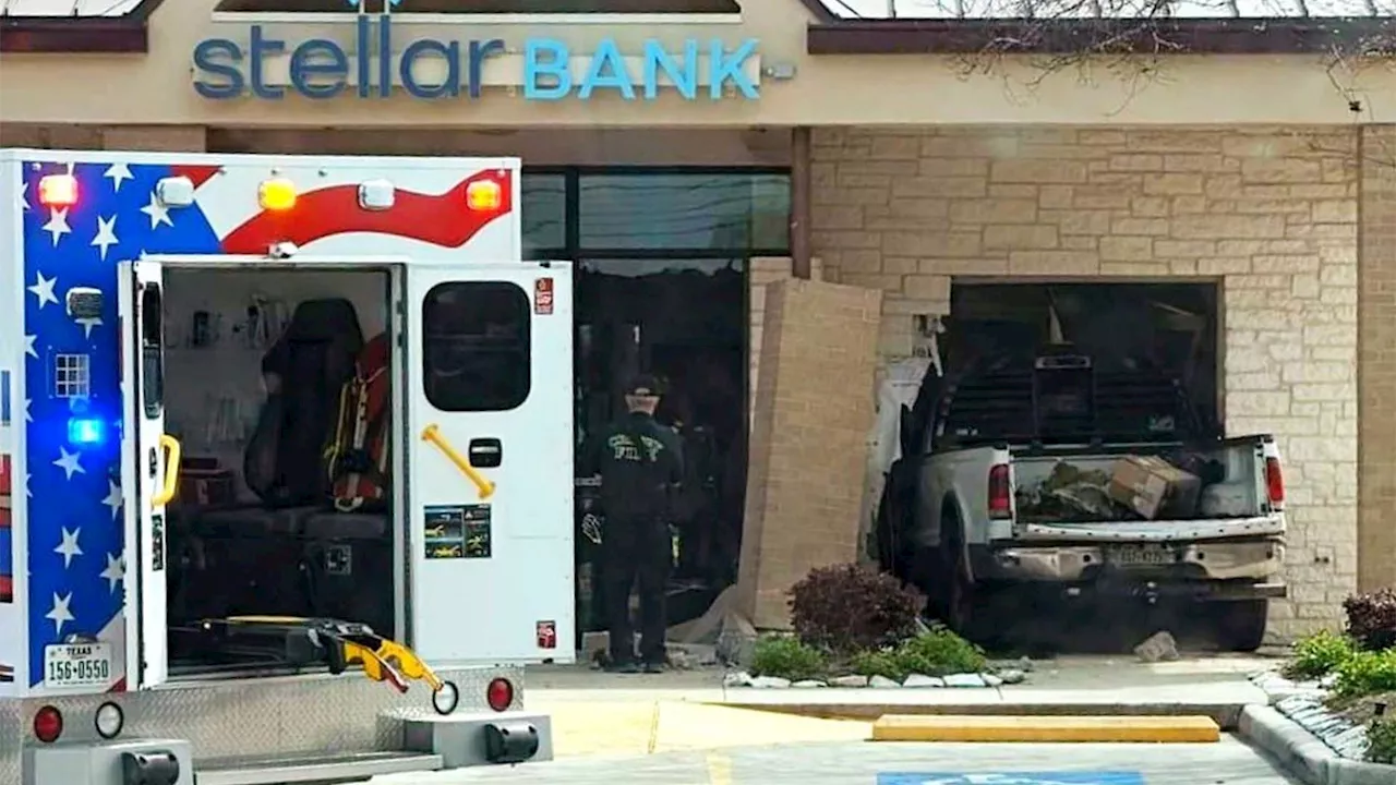 1 hospitalized after truck driver slams into brick wall of Stellar Bank in Crosby, officials say