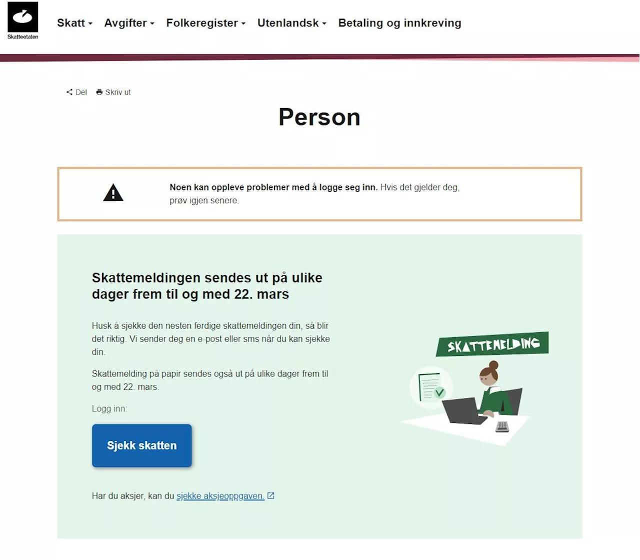 Innloggingsproblemer på Skatteetaten sine nettsider