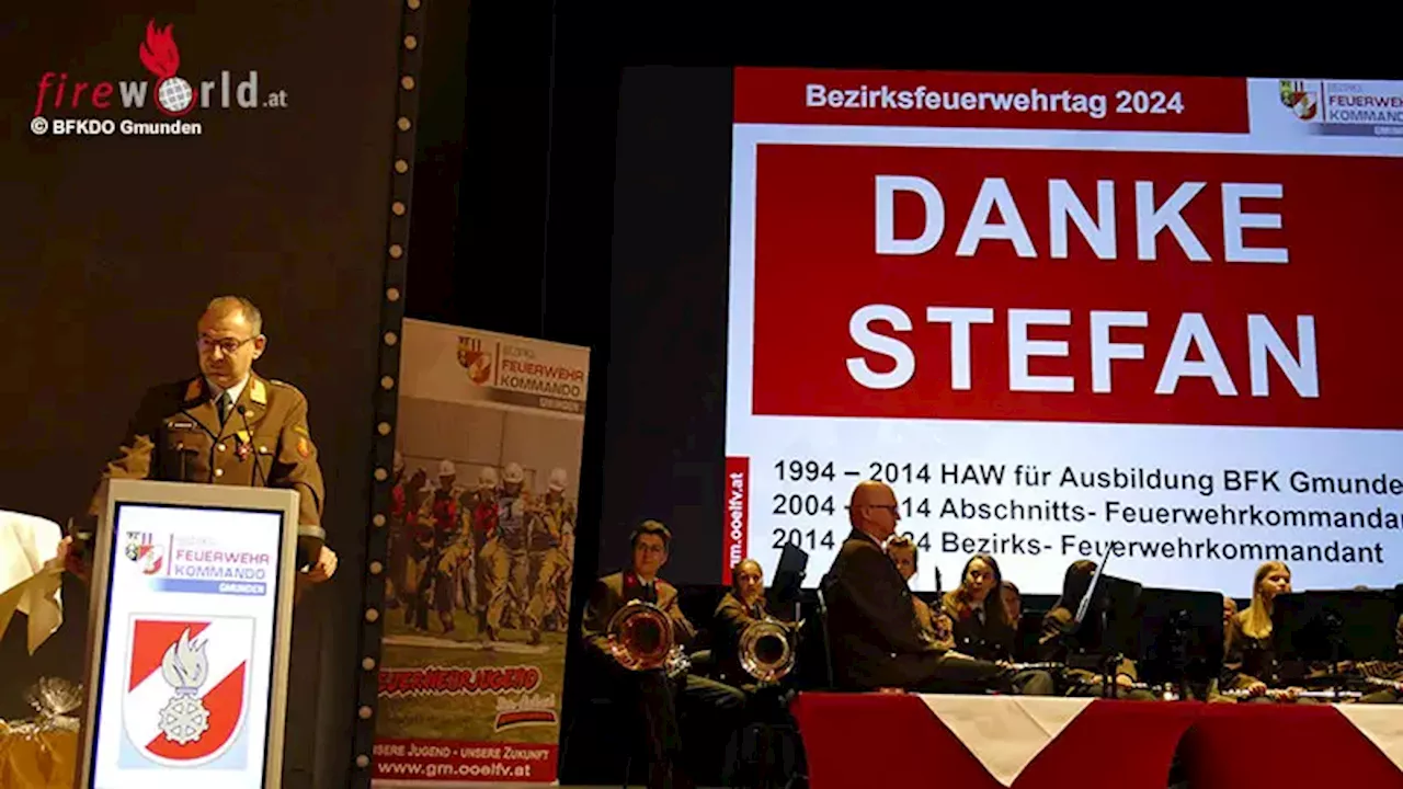 Oö: Abschied von Bezirkskommandant Stefan Schiendorfer beim Bezirksfeuerwehrtag 2024 Gmunden