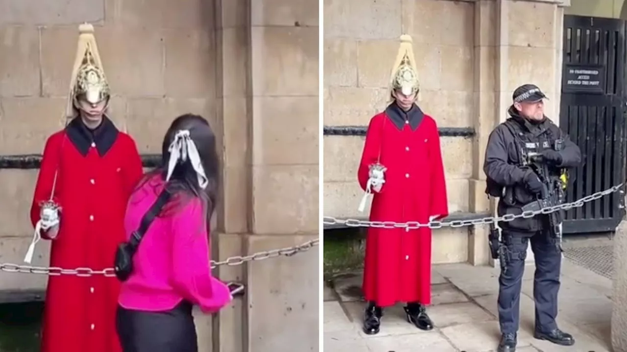 Furious armed police officer confronts American tourists after 'ridiculing' King's Guard