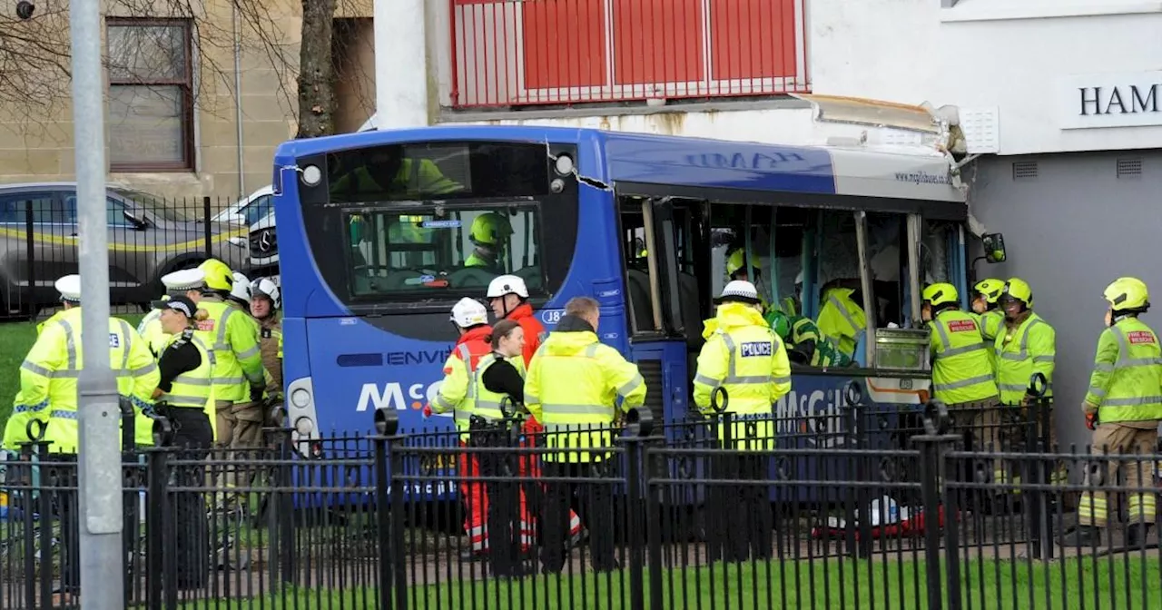 Five people taken to hospital after bus crashes into flats in Paisley