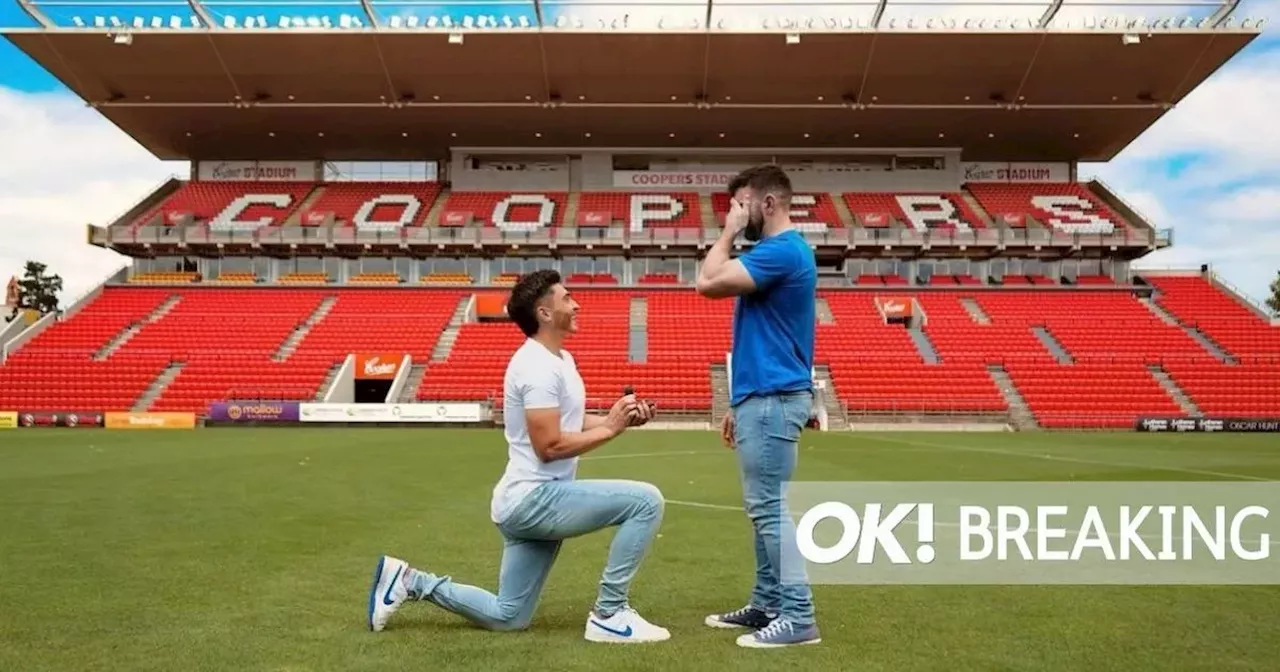 Football's first openly-gay male player engaged in sweet pitch proposal